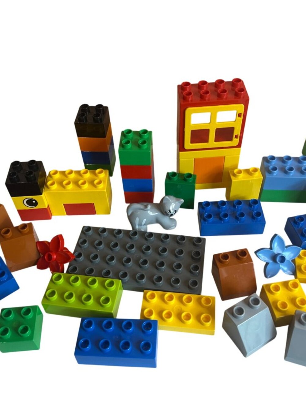 LEGO Duplo Large Lot of Building Bricks Cat Windows Baseplate Flower Etc.